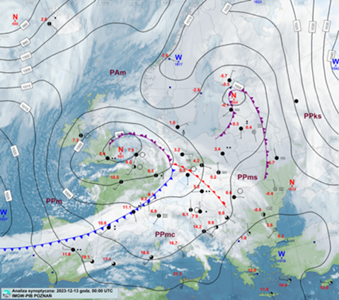 Mapa synoptyczna. Źródło IMGW